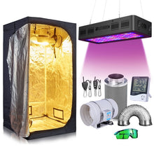 Load image into Gallery viewer, Grow Tent Room Complete Kit Hydroponic Growing System 1000W LED Grow Light + 4"/ 6" Carbon Filter Combo Multiple Size Dark Room