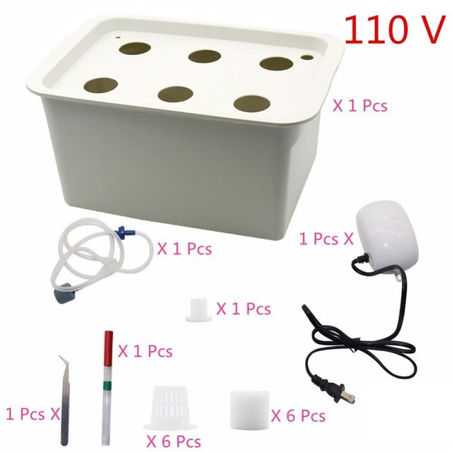 6 Holes Plant Site Hydroponic Garden Pots Planters System Indoor Garden Cabinet Box Grow Kit Bubble Nursery Pots 220V/110V 1 Set