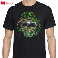 Weed Leaf T Shirt Cannabis Vintage Marijuana T-Shirt Stoner Skull Men Black Tee