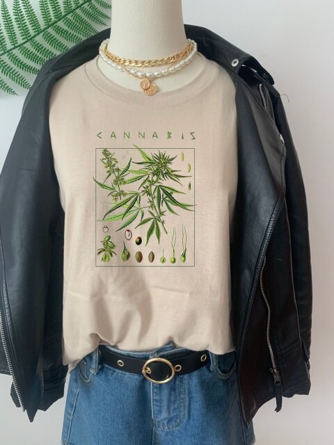 <transcy>VIP HJN Cannabis T-Shirt Botanische Tuin Plant Print Art Plantkunde Bloei Fruit Bloem Groeien T-shirt</transcy>