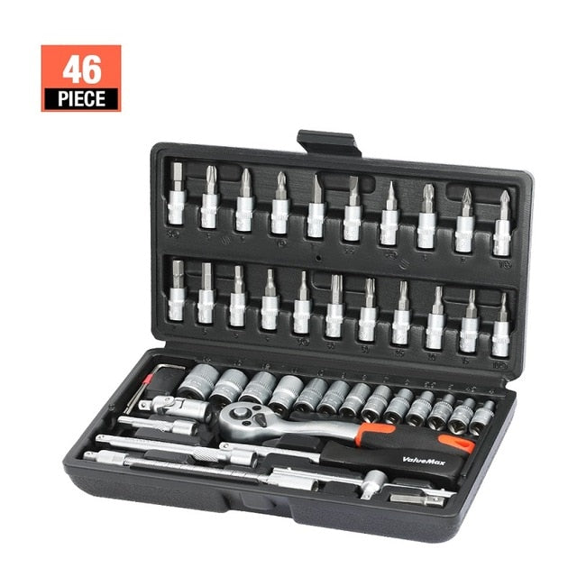 ValueMax Hand Tool Sets Car Repair Tool Kit Set Mechanical Tools Box for Home 1/4-inch Socket Wrench Set Ratchet Screwdriver Kit