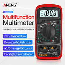 Load image into Gallery viewer, ANENG AN8205C Digital Multimeter AC/DC Ammeter Volt Ohm Tester Meter Multimetro With Thermocouple LCD Backlight Portable
