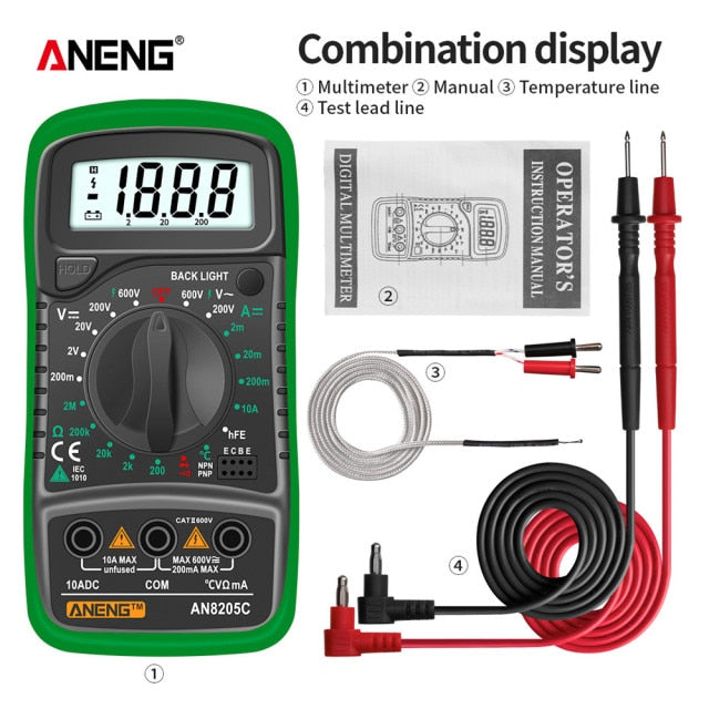 ANENG AN8205C Digital Multimeter AC/DC Ammeter Volt Ohm Tester Meter Multimetro With Thermocouple LCD Backlight Portable