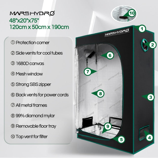 hydroponic plant grow tent 1680D Mars Hydro 120*60*180cm 120*50*190cm Indoor Grow Tent Hydroponic –  growituk