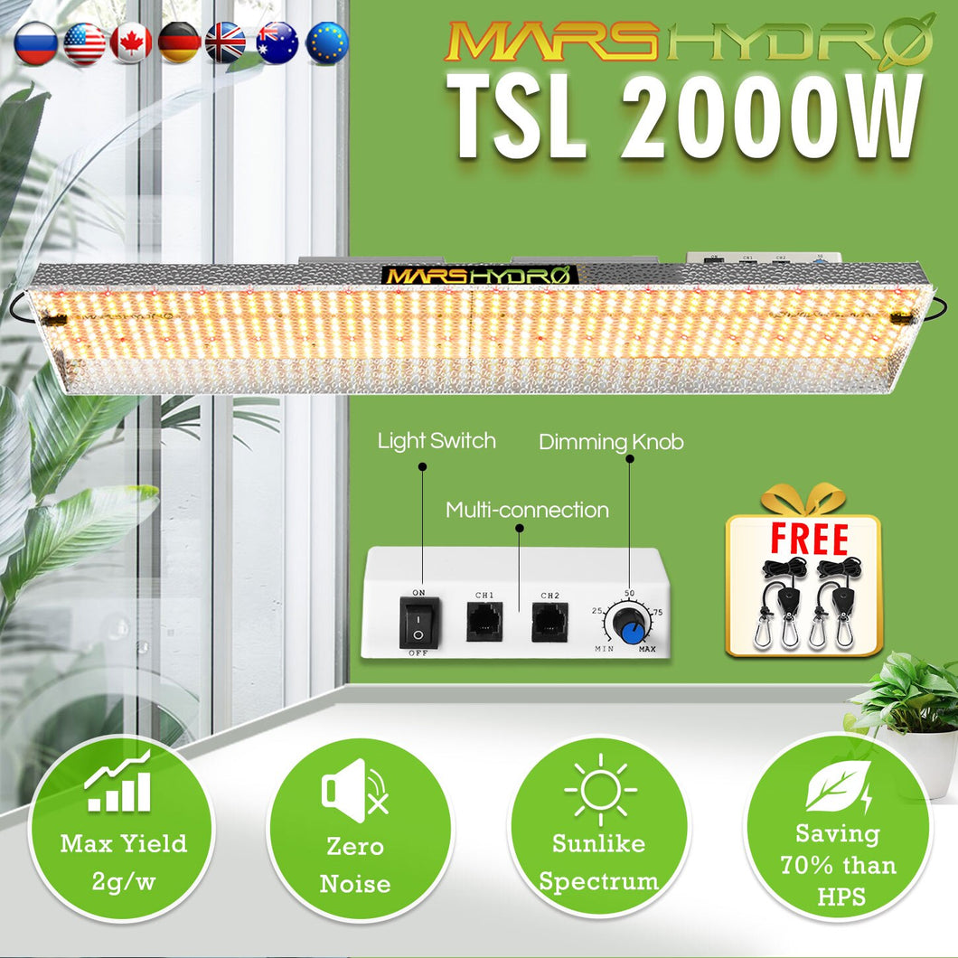 Mars Hydro TSL 2000W LED Grow Light Sunlike Full Spectrum for Veg and Bloom Hydroponics