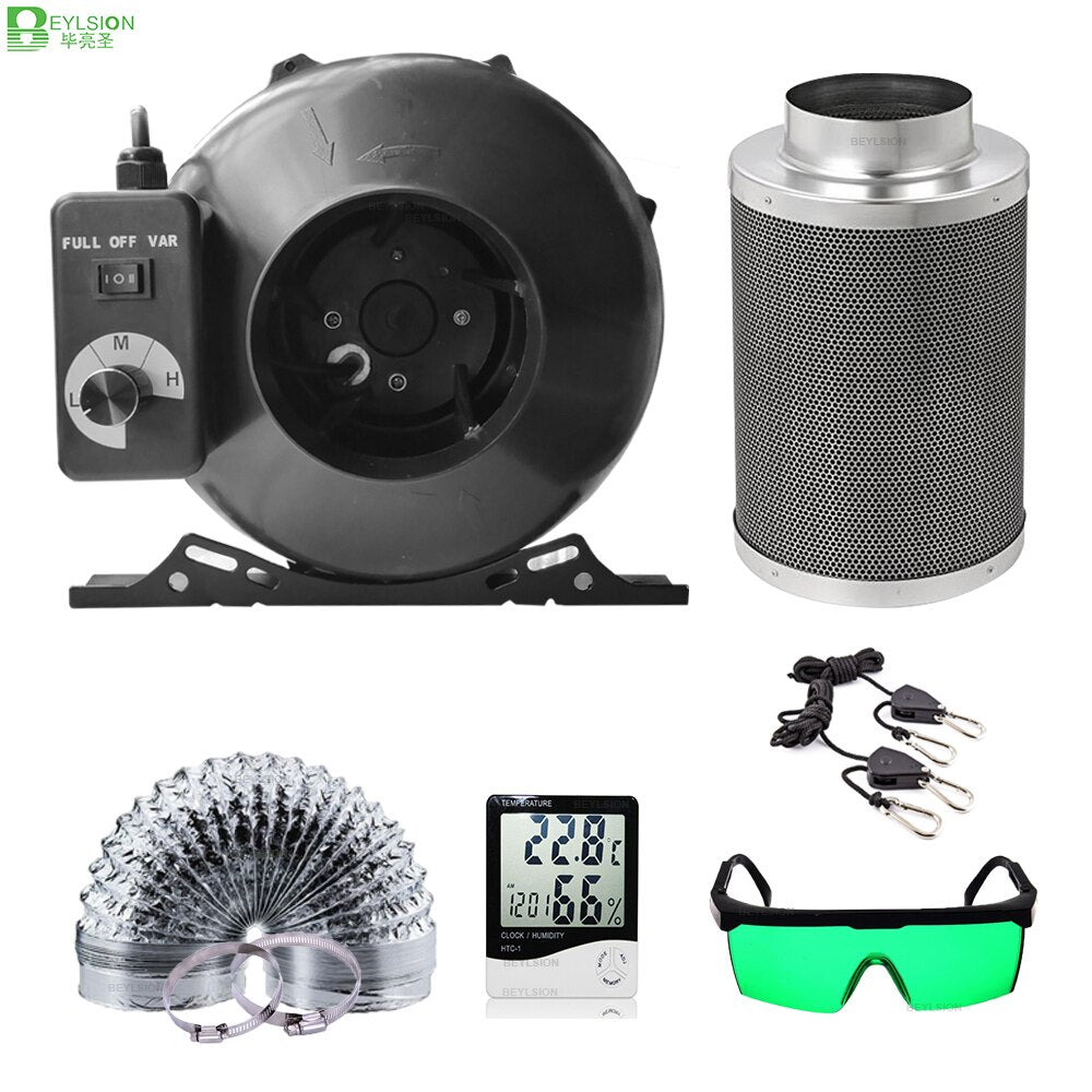 BEYLSION Grow box full kit 4/5/6/8 Inch Centrifugal Fans Activated Carbon Air Filter Set for Green House Grow Tent Hydroponic