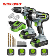 WORKPRO 21PC 20V Li-ion Cordless Compact Drill Driver Set and Impact Driver Set Including 2 Fast Chargering Batteries Power Tool