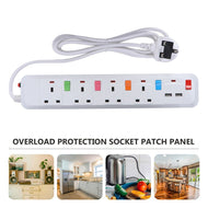 4 Way Outlet UK Plug Power Strip with 2 USB Charging Port Extension Lead Surge Protector Home Assistant 240V